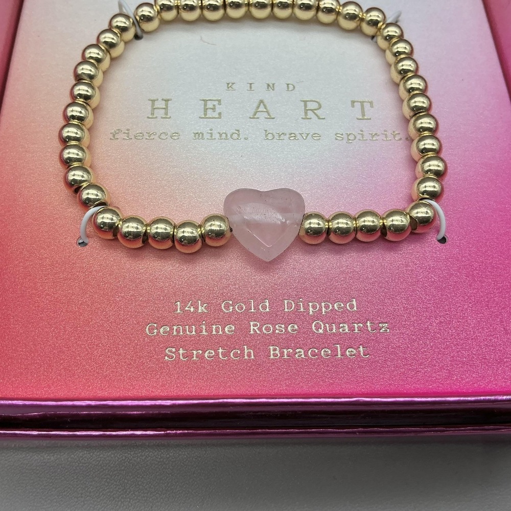 A New Day Bracelet 14k Gold Dipped Rose Quartz Heart Stretch Womens‎ Jewelry - Picture 4 of 6